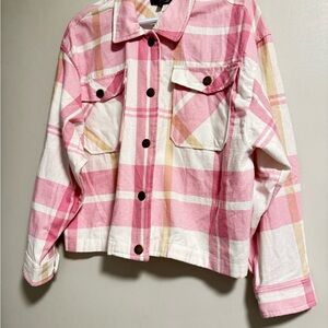 Chic Pink Plaid Button-Up Shirt by NOBO Medium Size